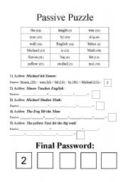 English worksheet: Passive Puzzle - Math Based Password Finder