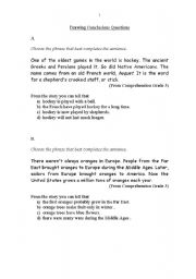 English Worksheet: Drawing Conclusions Questions
