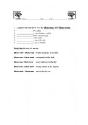 English Worksheet: 1.	Complete the sentences. Use the there was and there were