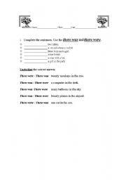 English worksheet: 1.	Complete the sentences. Use the there was and there were