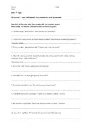 English Worksheet: Test Reported Speech 