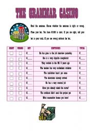 English Worksheet: THE GRAMMAR CASINO