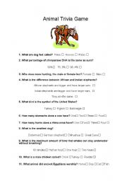English worksheet: Animal trivia game