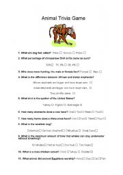 English Worksheet: Animal trivia game