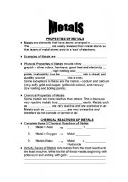 English Worksheet: metals