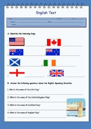 English Worksheet: Test about Englsih speaking countries