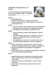 English worksheet: independent learning task year A2 biology