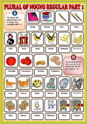 Plural of Nouns Regular Part 1 Pictionary