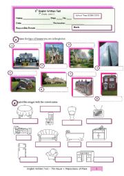 English Worksheet: House (types+furniture) & Prepositions of Place