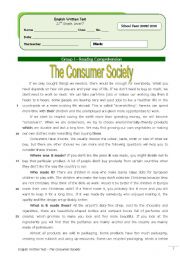 English Worksheet: The Consumer Society (11th grade) + correction