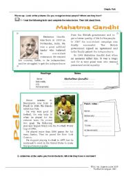 English Worksheet: Reading: Gandhi and Pel - simple past regular verbs