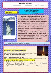 English Worksheet: New york  and Paris -A comprehension passage