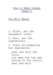 English Worksheet: Instructions for making chunky vegetable soup