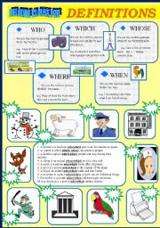 English Worksheet: RELATIVE CLAUSE FOR DEFINITIONS (3 PAGES)