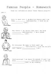 English Worksheet: Famous People  2