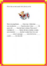 English worksheet:  His vs. Hes.