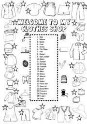English Worksheet: CLOTHES: WELCOME TO MY CLOTHES SHOP
