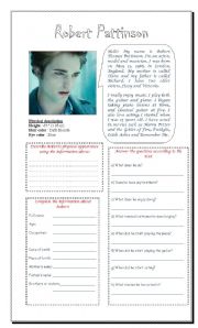 English Worksheet: Reading: Robert Pattinson