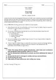 English Worksheet: Diceys Song Task 2 Essay Writing