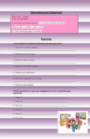 English worksheet: Describing your classroom - There is / there are