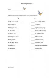 English worksheet: matching exercise