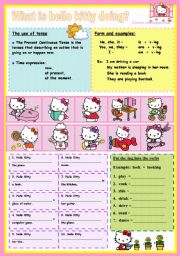 English Worksheet: what is hello kitty doing?