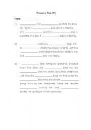 English worksheet: Simple Present / Past Tense Exercise