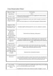 English Worksheet: class observation