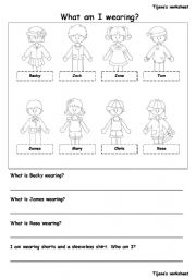 English Worksheet: What am I wearing?