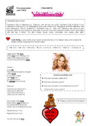 English Worksheet: Listening & Conversation class about Valentines Day in Brazil with a song by Mariah Carey (Teachers)