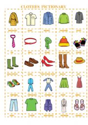English Worksheet: CLOTHES PICTIONARY