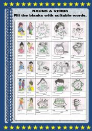 English Worksheet: NOUNS & VERBS