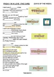 DAYS OF THE WEEK - SONG WORKSHEET