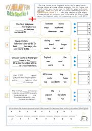 English Worksheet: RIDDLE SHEET NO. 4  TOPIC: FUN FACTS ABOUT ENGLAND  READING AND WRITING ACTIVITY  KEY INCLUDED!!