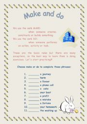 English Worksheet: MAKE AND DO: EXERCISES AND EXPLANATION
