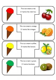 English Worksheet: 3 Part Puzzle Cards to Review Colours, Flavours and Plurals