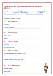 English Worksheet: WORSHEET VERB TO BE- DIFFERENT ACTIVITIES 