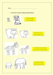 English Worksheet: Colour by size - animals