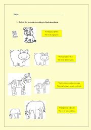 English worksheet: Colour by size - animals