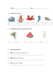 English Worksheet: Summer holidays