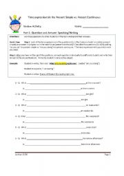 English worksheet: Review: Time Expressions in the Present Simple vs. Present Continuous