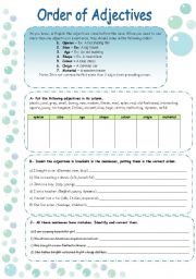 English Worksheet: ORDER OF ADJECTIVES rules + exercises