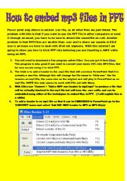 English Worksheet: How to embed an MP3 to PPT