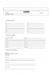 English worksheet: Activity of numbers