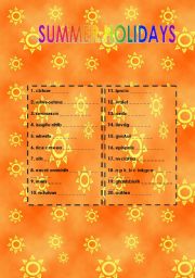 English worksheet: Summer Holiday Word Jumble