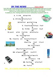 English Worksheet: Missing Letters  - In the News - June 2010.  ## intermediate or advanced ##