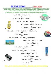 English worksheet: Missing Letters  - In the News - June 2010.  ## intermediate or advanced ##