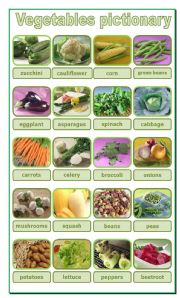 English Worksheet: vegetables, pictionary