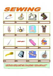 English Worksheet: 16 Items connected with SEWING ( + answer key )