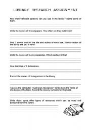 English worksheet: library research assignment
